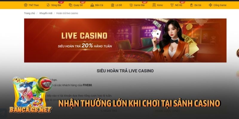 Khuyến mãi Five88 mới nhất - Cập nhật ưu đãi năm 2026 1 Nhận thưởng lớn khi chơi tại sảnh casino